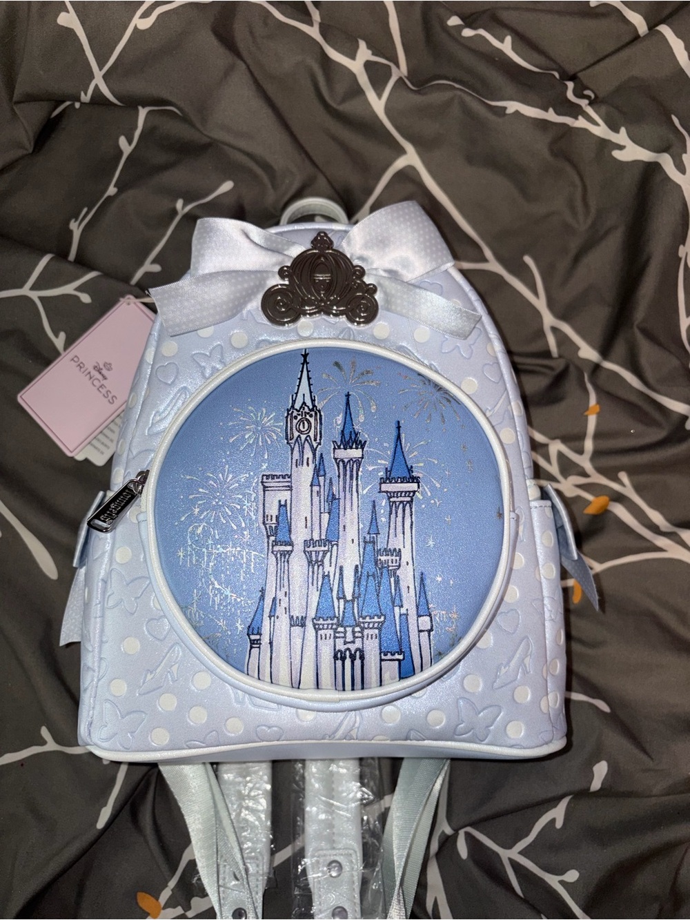 Loungefly Disney Cinderella Castle Mini Backpack Light Blue/White NWT